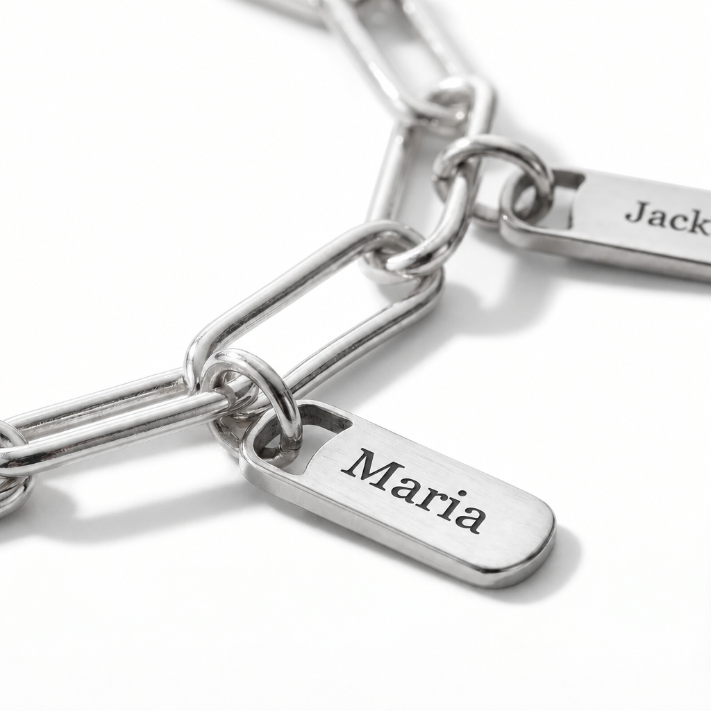 Paperclip Bracelet with Name Charms