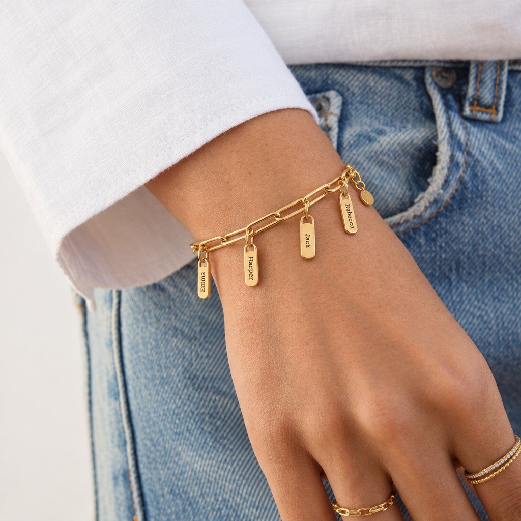 Paperclip Bracelet with Name Charms