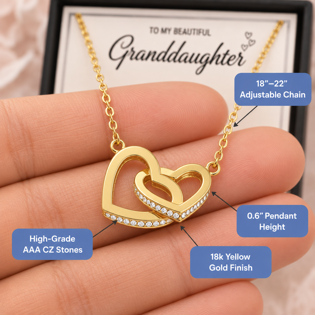 To My Granddaughter - “Forever Linked Hearts” Interlocked Hearts Necklace